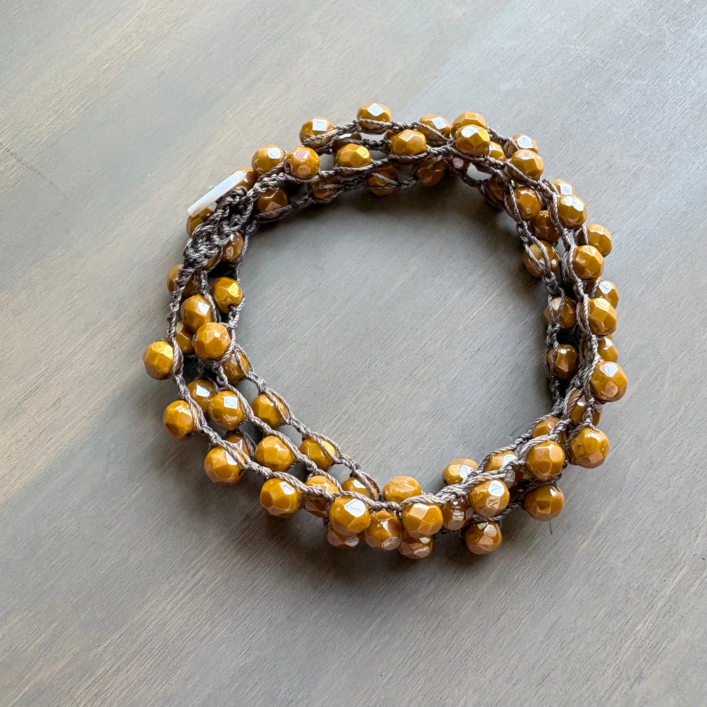 Sunny Marigold Long Layering Crocheted Crystal Necklace