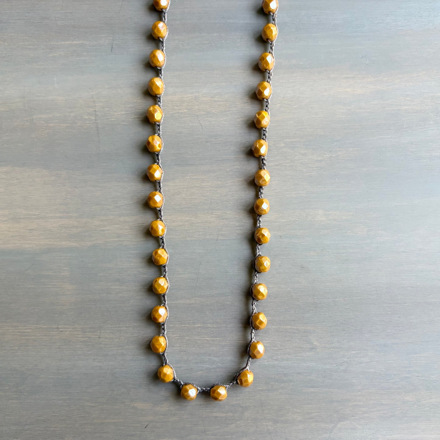Sunny Marigold Long Layering Crocheted Crystal Necklace
