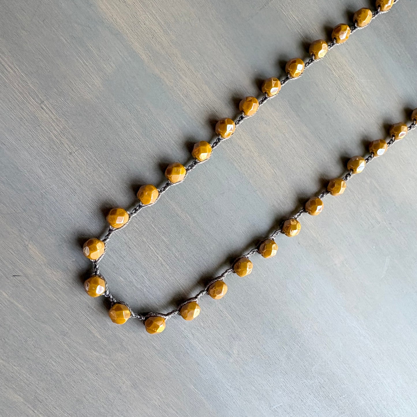Sunny Marigold Long Layering Crocheted Crystal Necklace