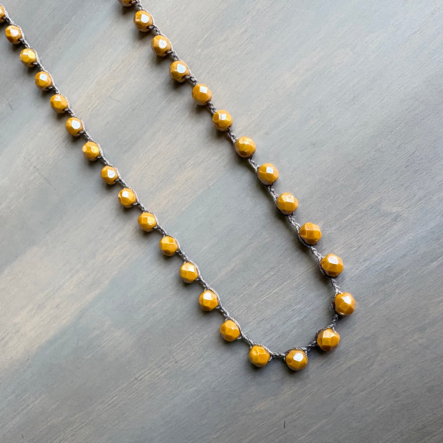 Sunny Marigold Long Layering Crocheted Crystal Necklace