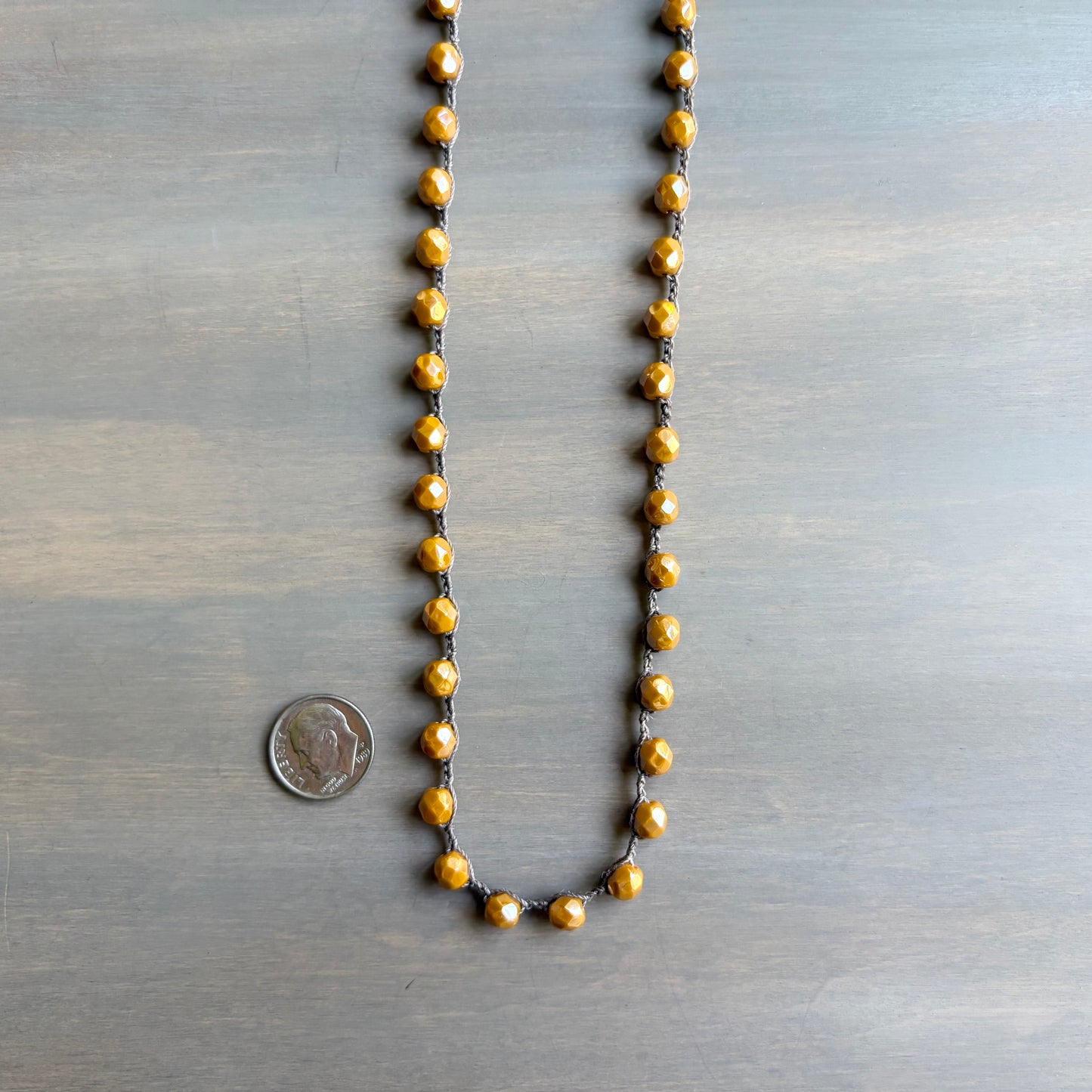 Sunny Marigold Long Layering Crocheted Crystal Necklace