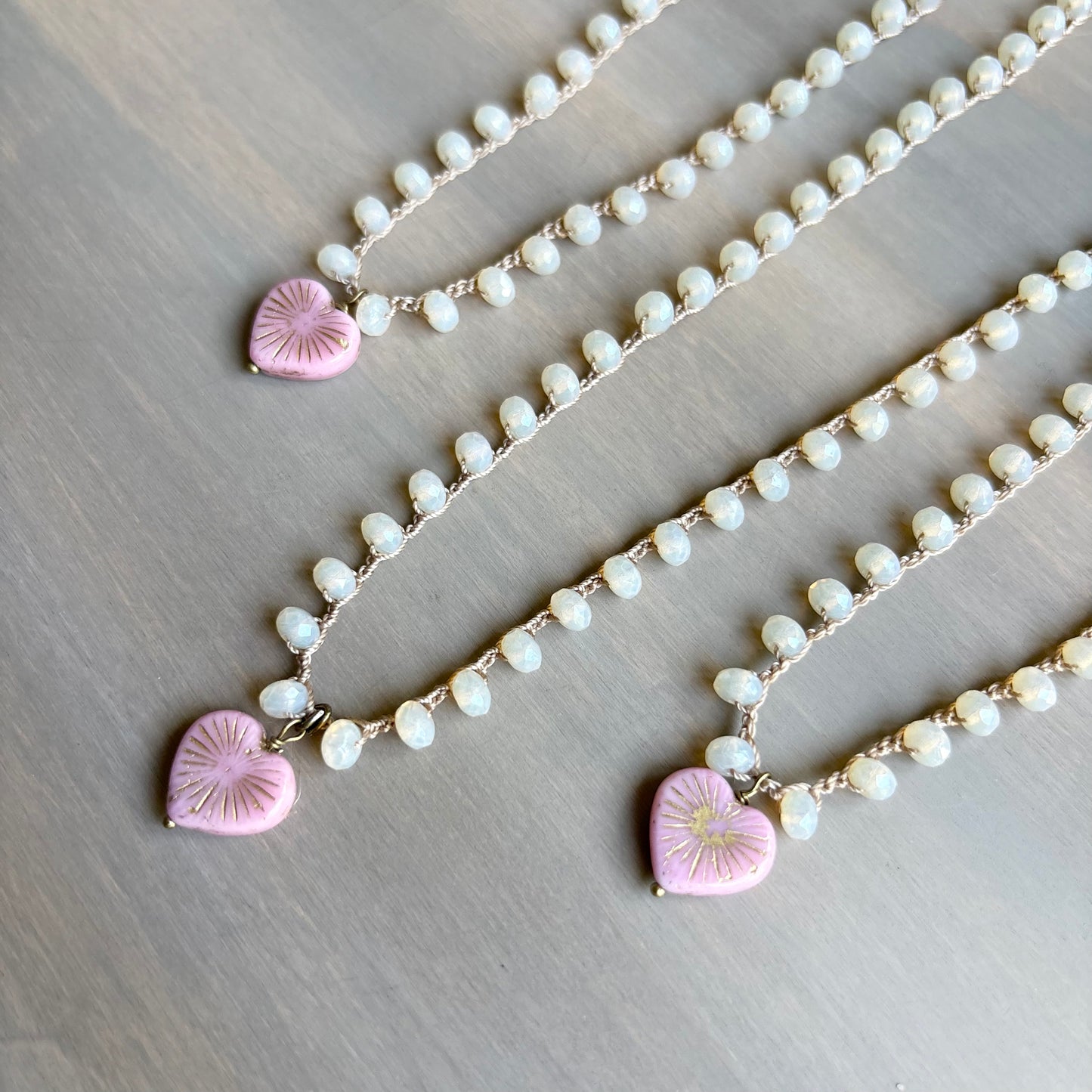 Petal Pink Starburst Heart on Peach Opal Crystal