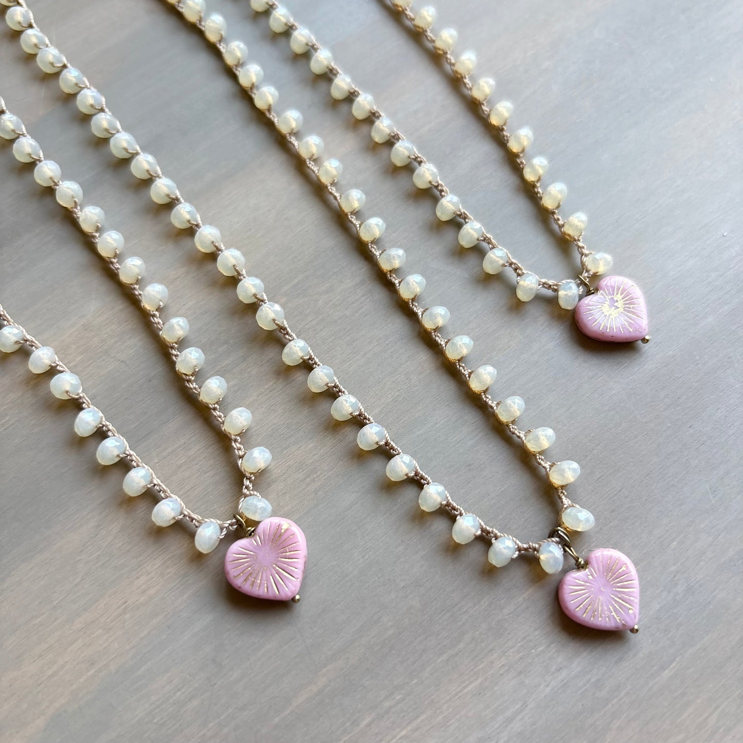 Petal Pink Starburst Heart on Peach Opal Crystal