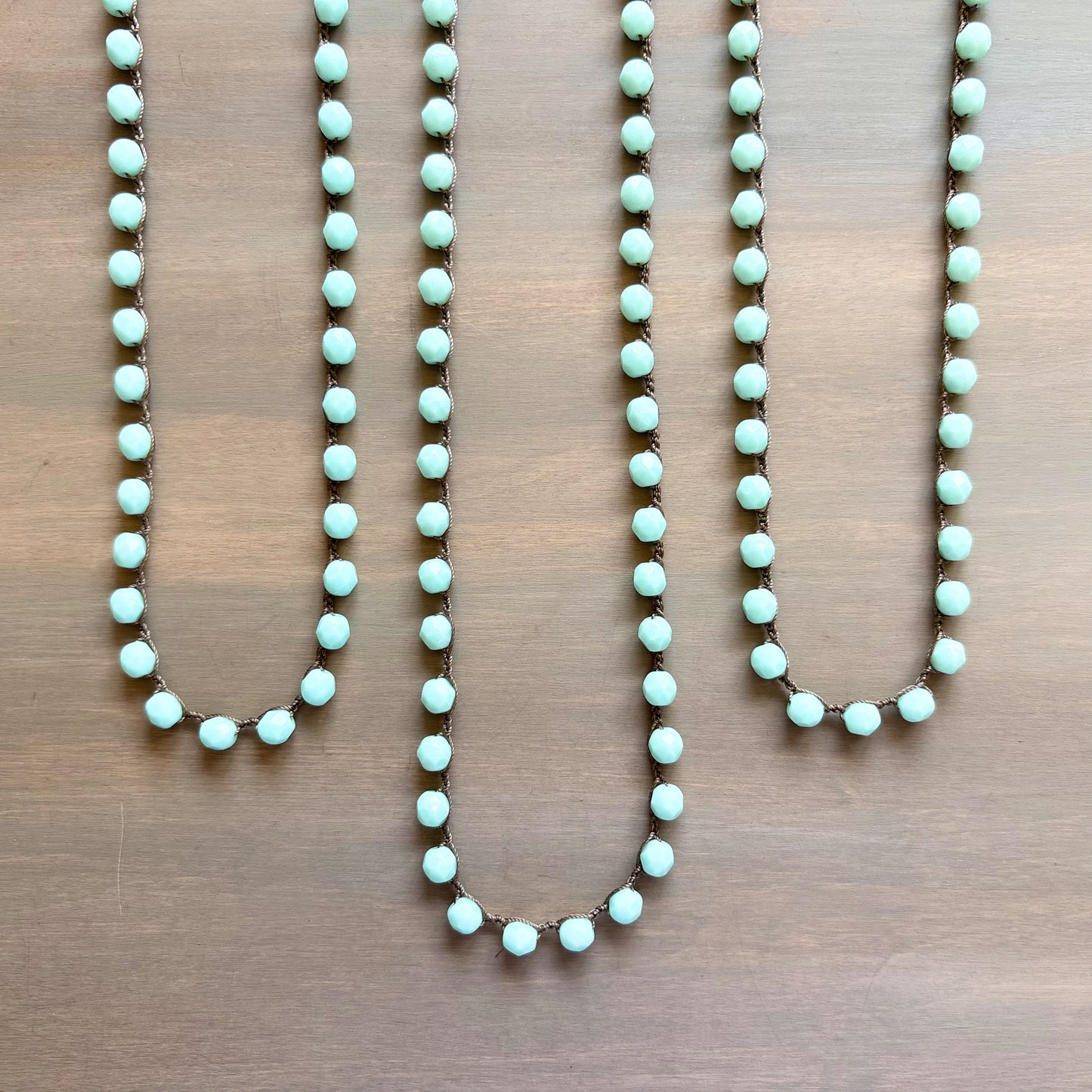 Mint Long Layering Crocheted Crystal Necklace