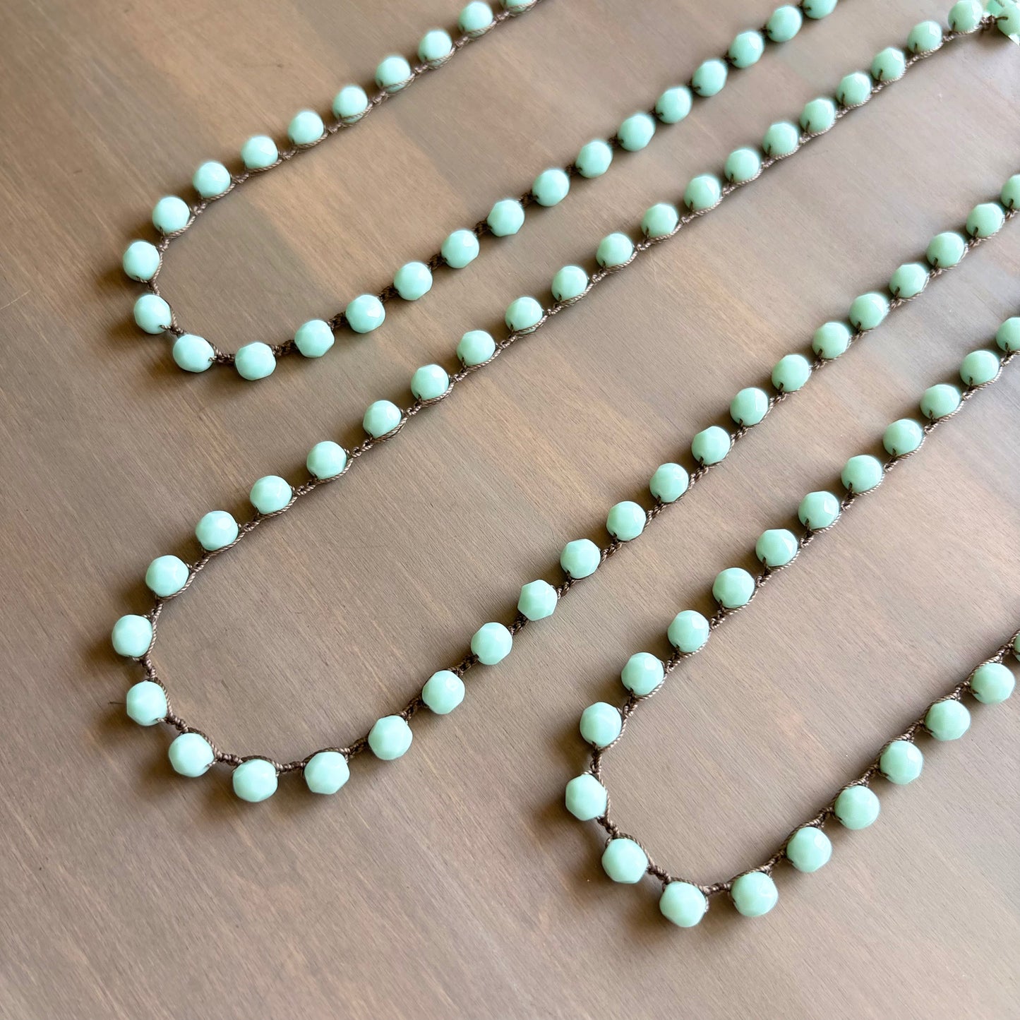 Mint Long Layering Crocheted Crystal Necklace