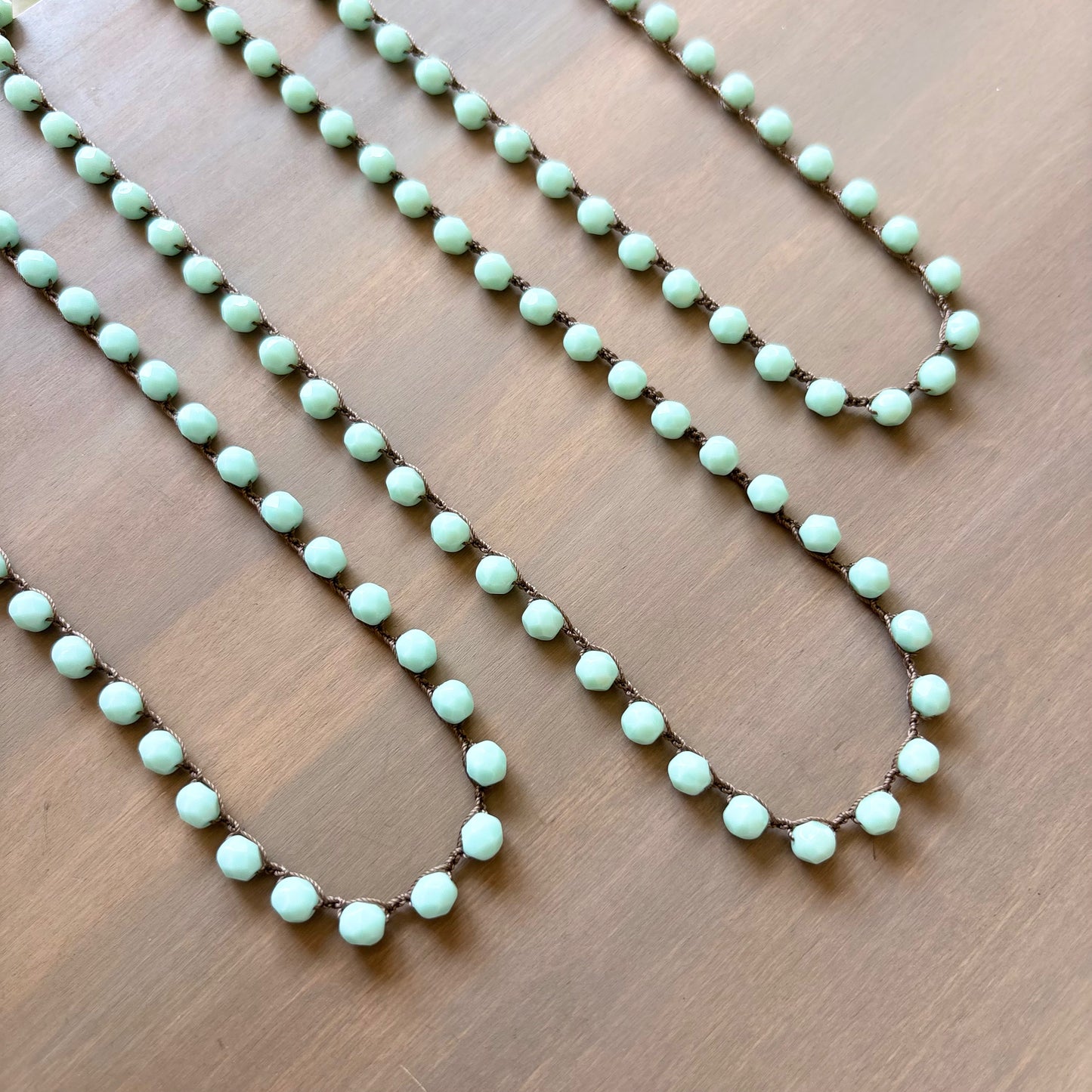 Mint Long Layering Crocheted Crystal Necklace