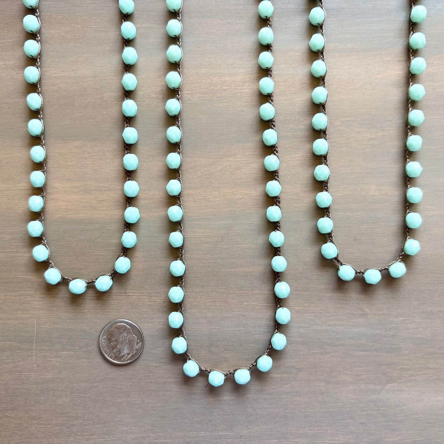 Mint Long Layering Crocheted Crystal Necklace