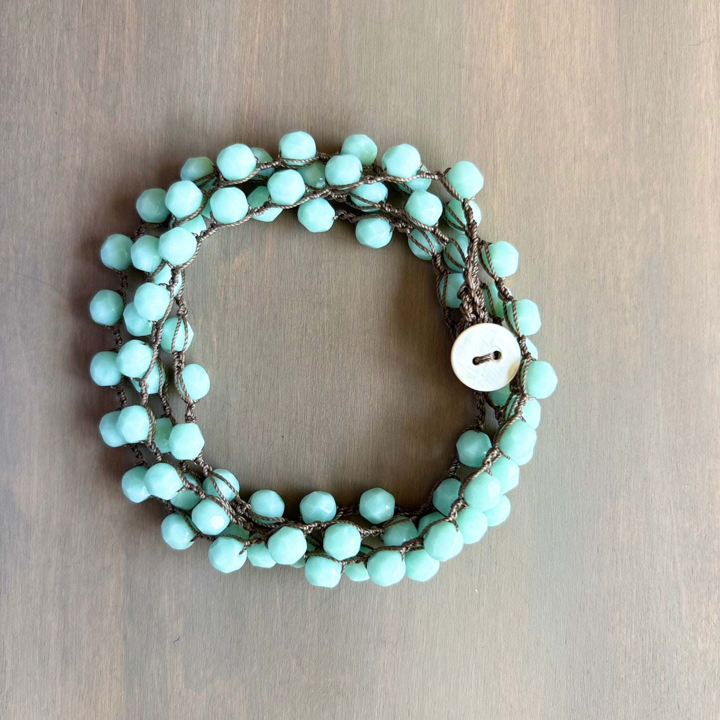 Mint Long Layering Crocheted Crystal Necklace