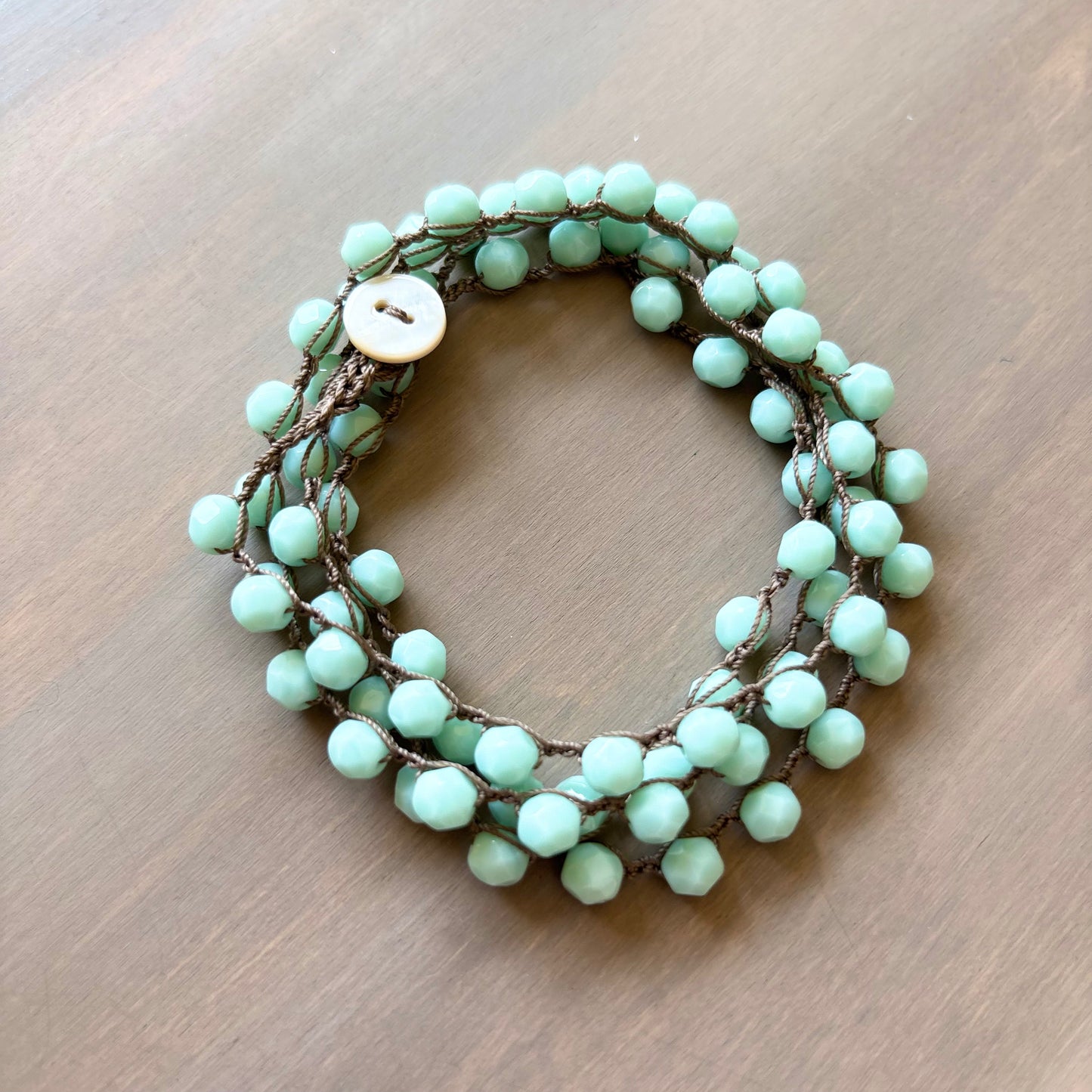 Mint Long Layering Crocheted Crystal Necklace