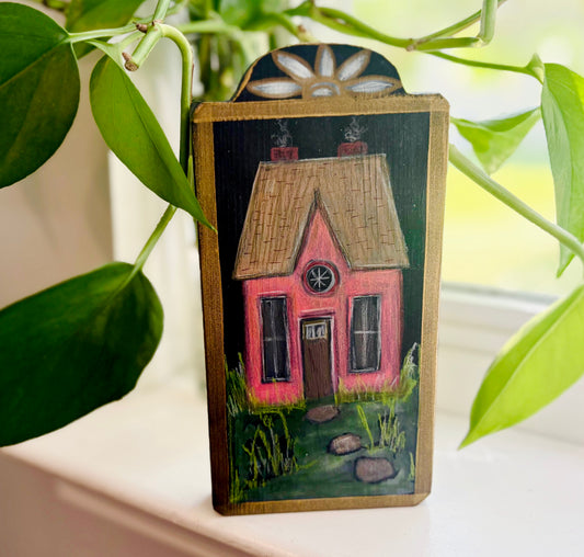 Pink Country Cottage Hand Painted Wood Plaque Home Decor
