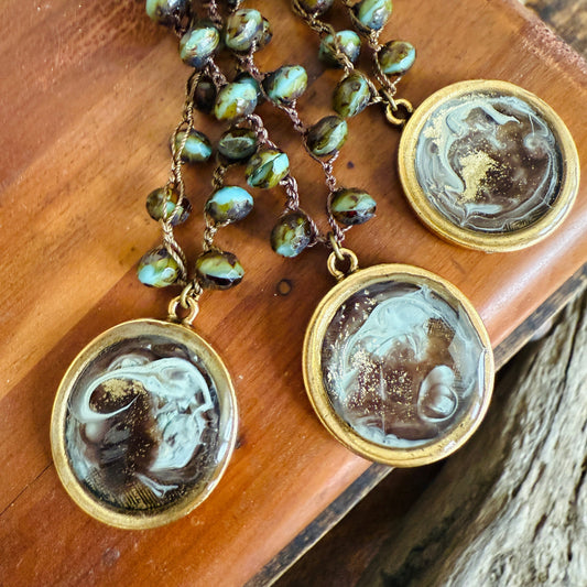 Lake Wood Handmade Portal Pendant Crocheted Necklace With Czech Crystal