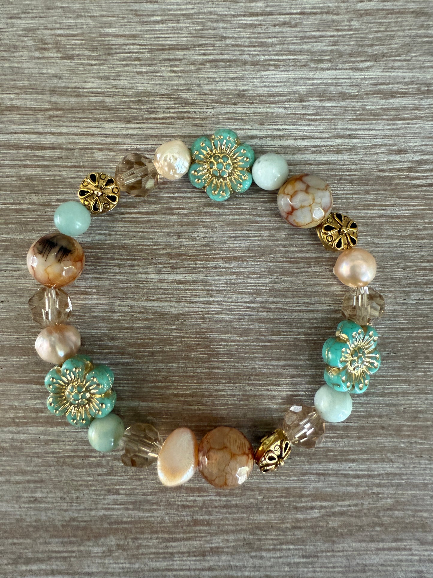 Seaside Stretch Bracelet With Semi Precious Stones and Freshwater Pearls