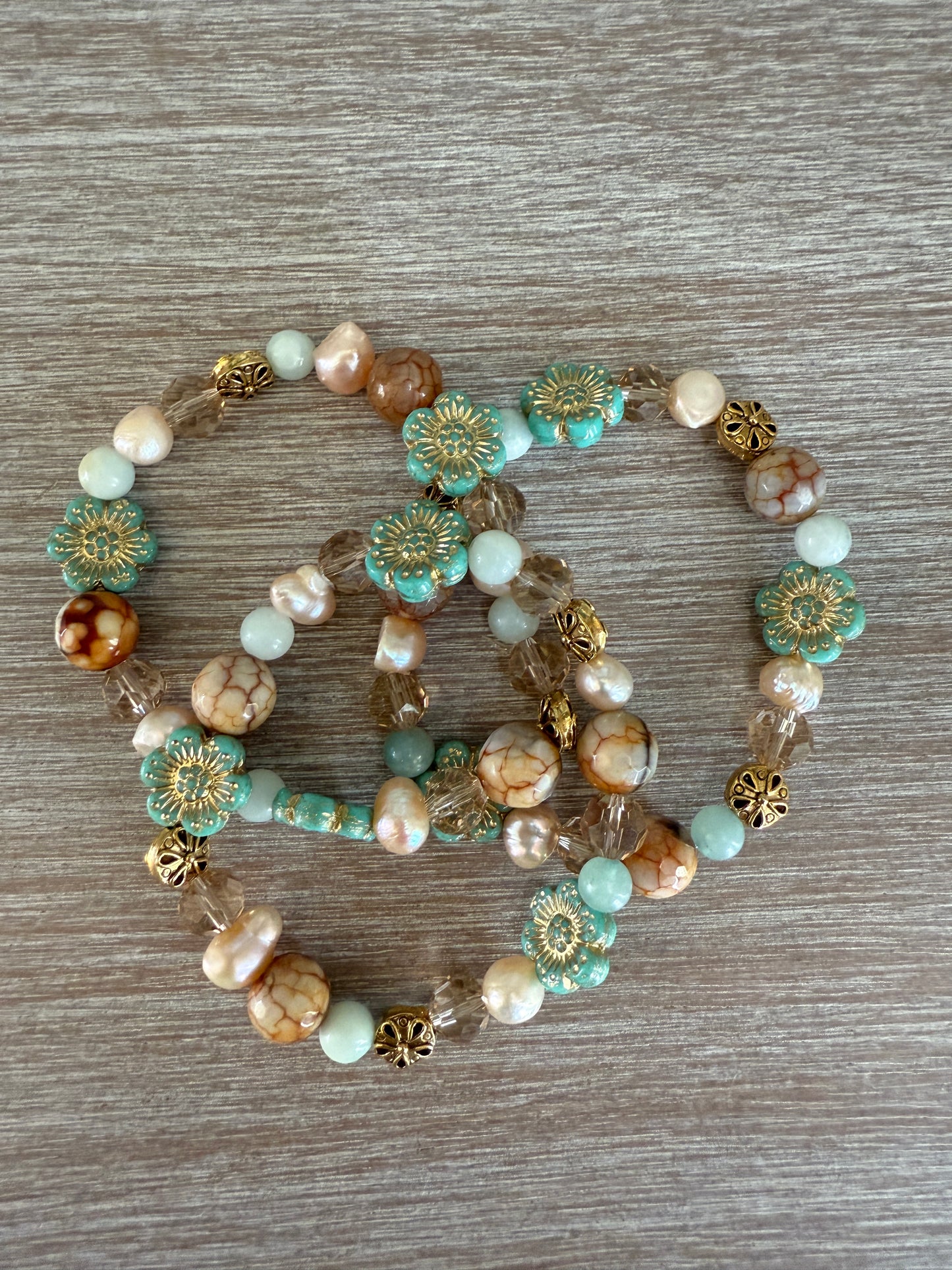 Seaside Stretch Bracelet With Semi Precious Stones and Freshwater Pearls