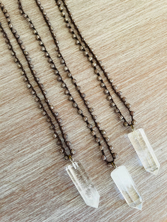Magic Quartz  Crystal Point Crocheted Necklace
