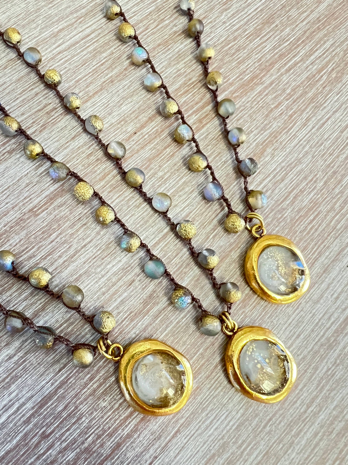 Galaxy Star Portal Pendant With Crocheted Crystal Strand