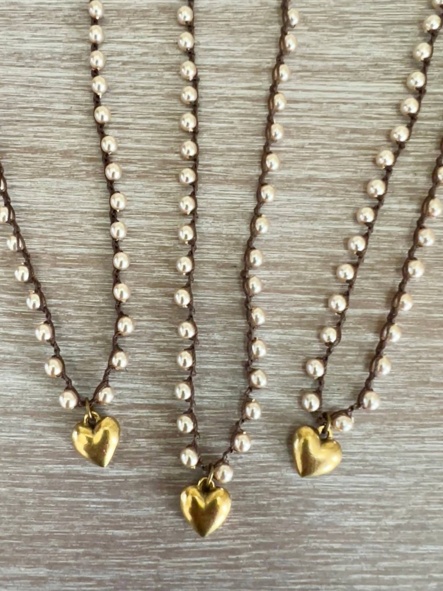 Classic Glass Pearl Necklace with Small Golden Heart Charm