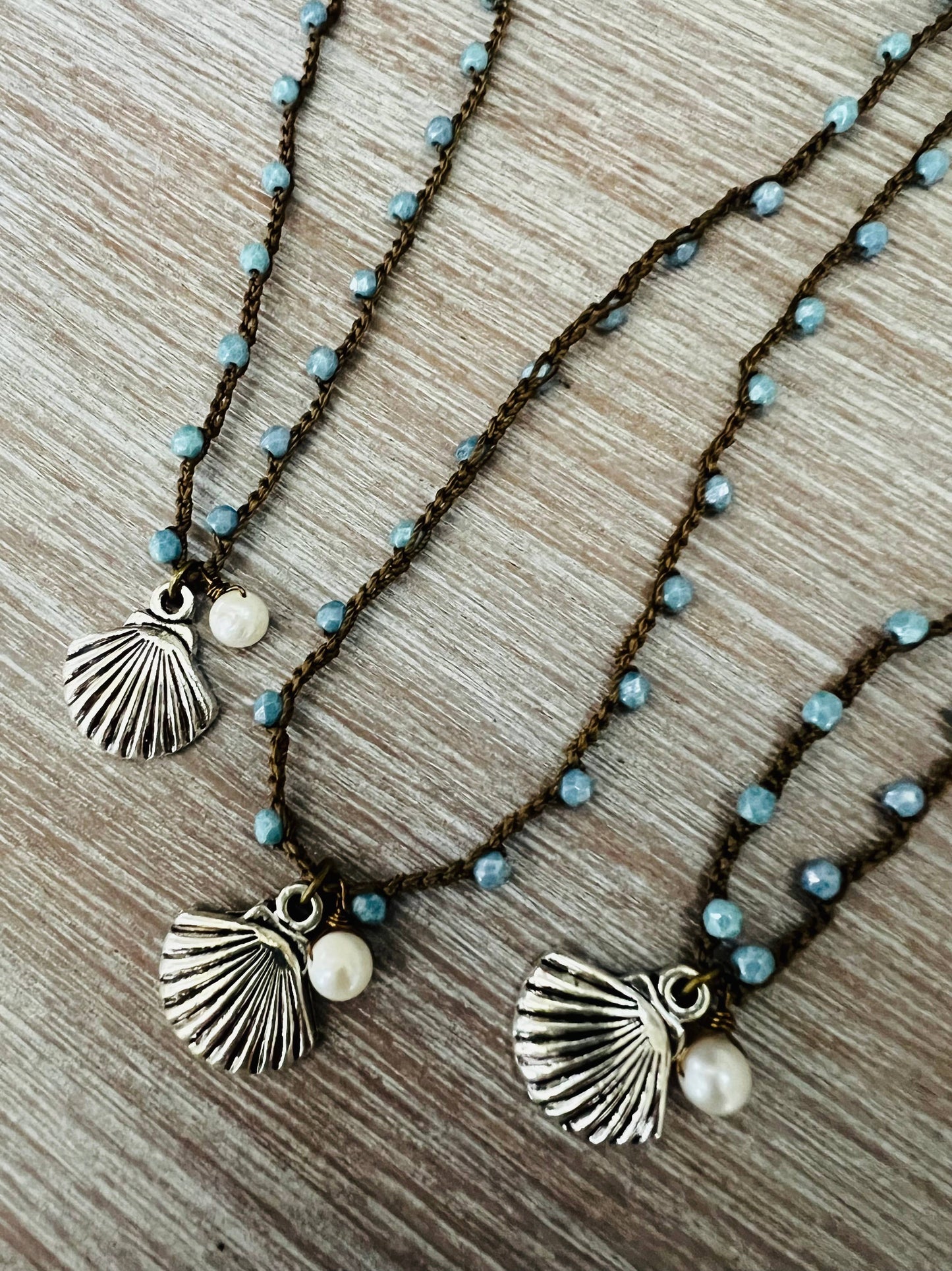 Seaside Charm Pewter Shell Necklace With Freshwater Pearl