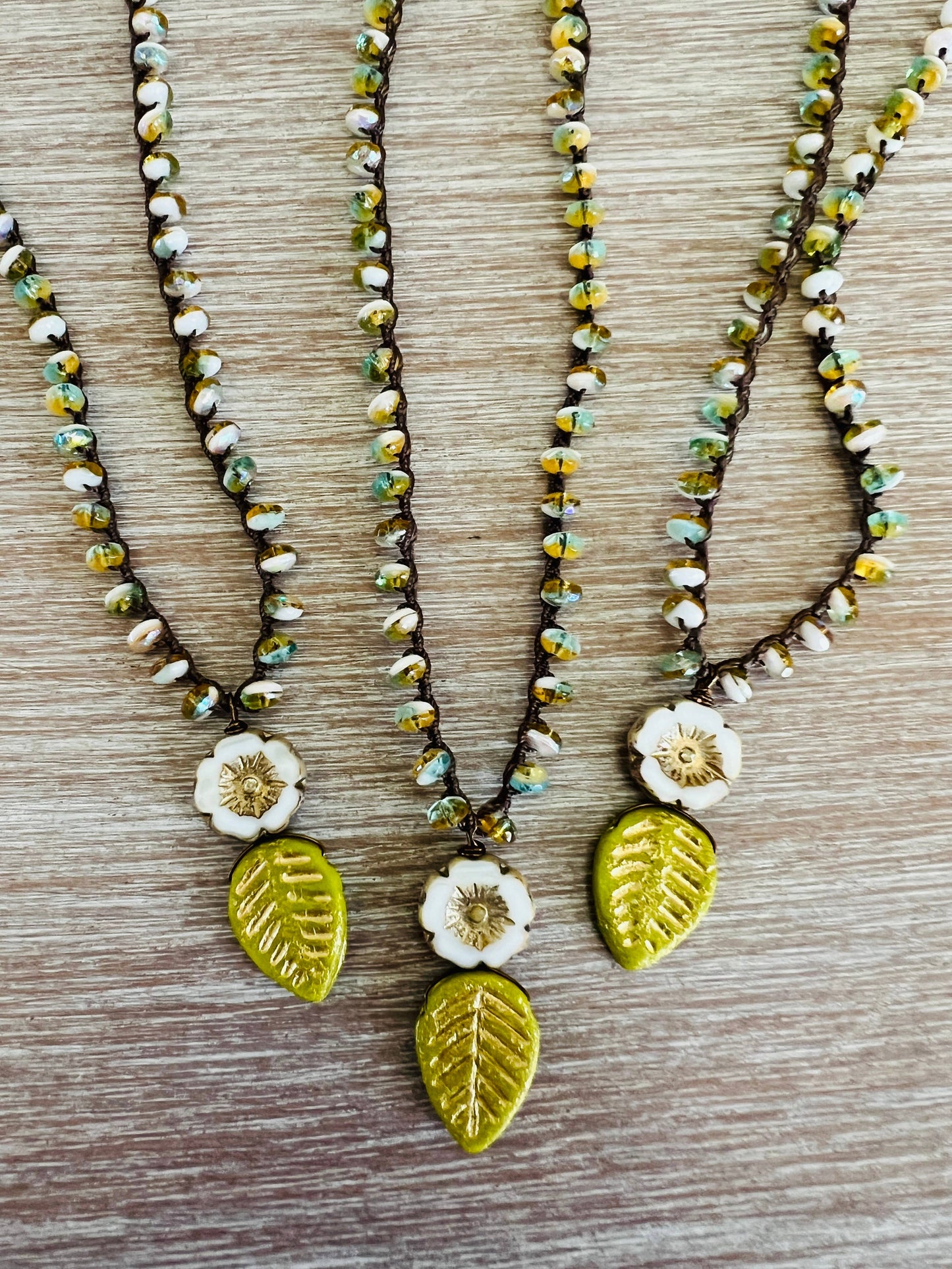 Spring Flower and Leaf Crystal Necklace With Gold And Ivory