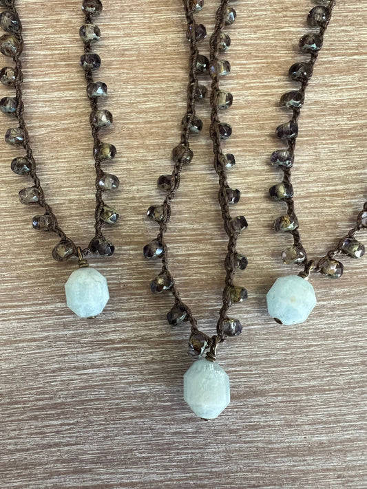 Faceted Aquamarine Stone Drop Necklace, Grey Shimmer