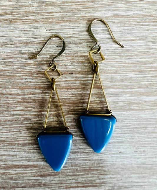 Signal Flag Glass Earrings, Dark Blue