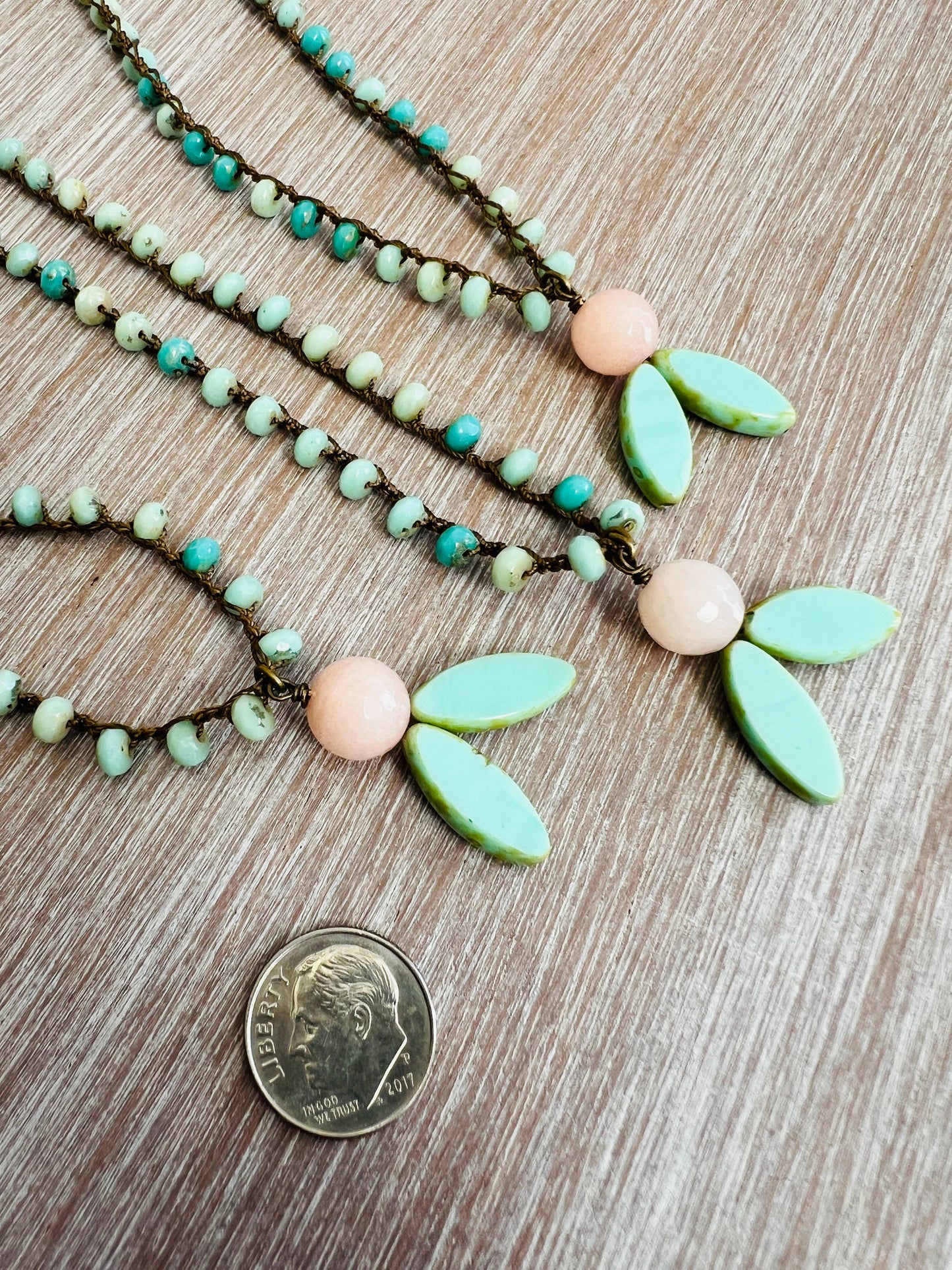 Orange Blossom And Aqua Retro Flower Pendant Necklace