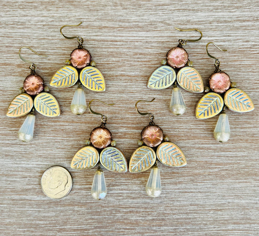 Raspberry Shimmer Art Deco Crystal Palm Handmade Earrings 
