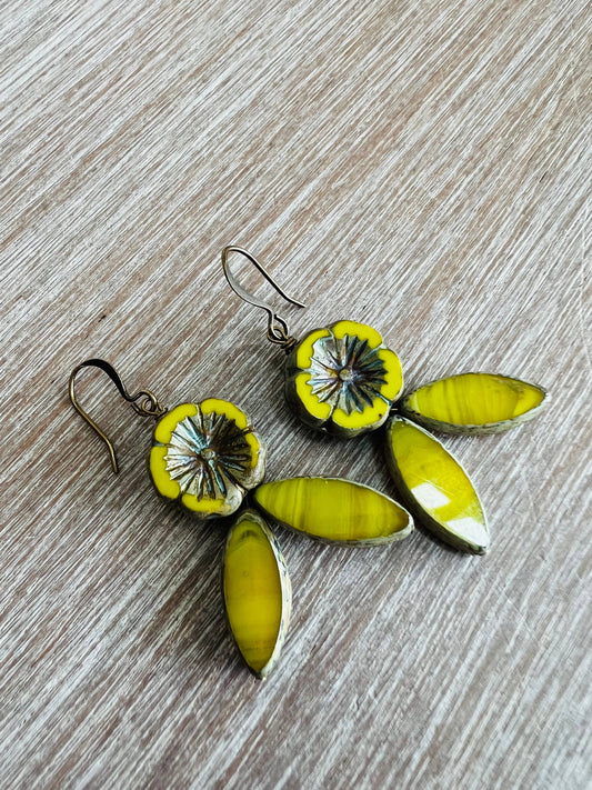 Vintage Flora Crystal Flower Earrings In Sunshine Yellow