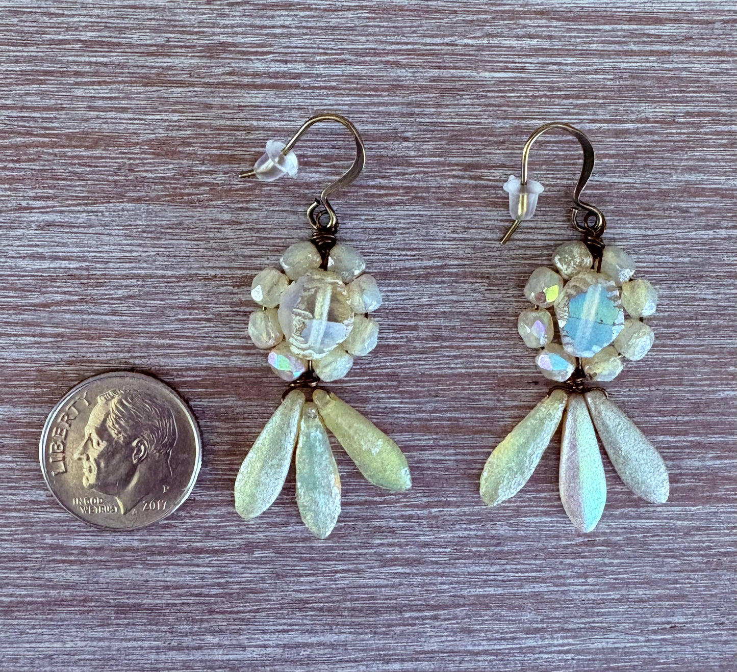 Floral Dagger Princess Earrings With Ivory Etched Crystal