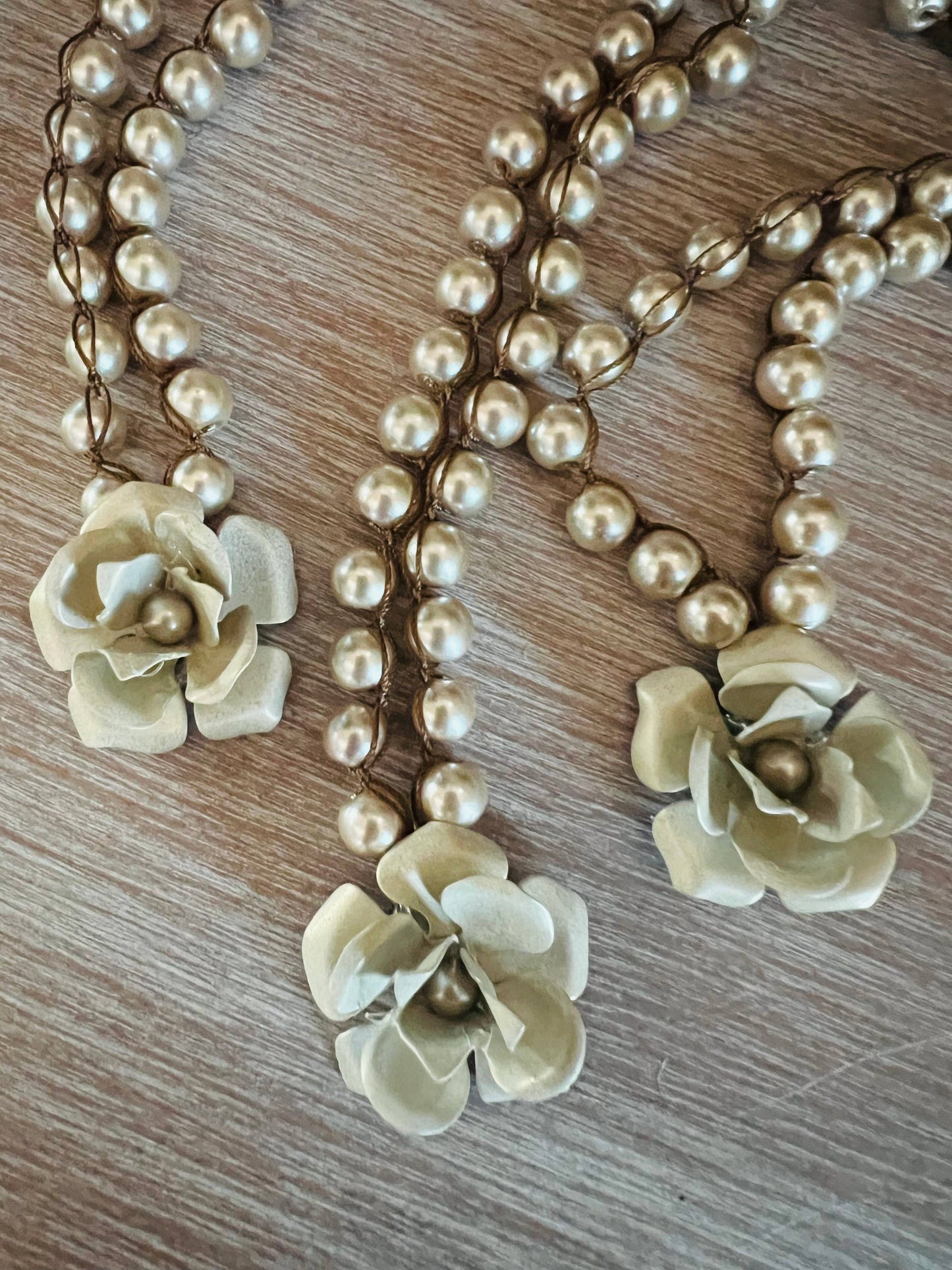 Winter White Pearl Flower Necklace, Lovely For Brides!