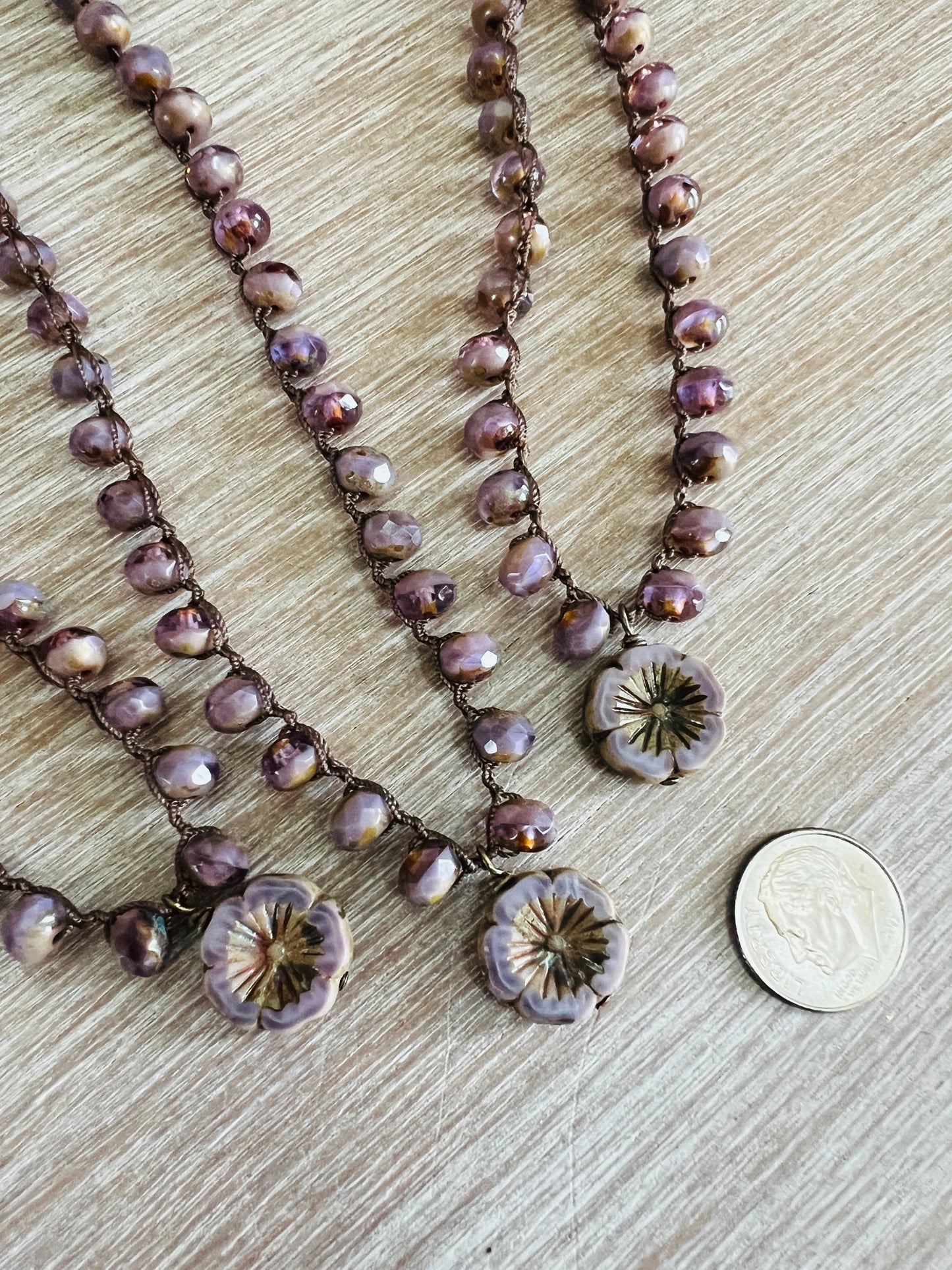 Smoky Lavender Pressed Glass Cottage Core Flower Necklace