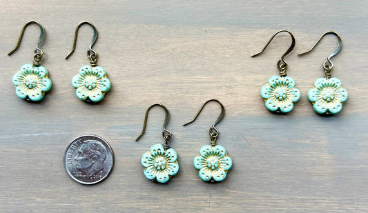 Mint Wild Rose Earrings With Golden Spring Glimmer