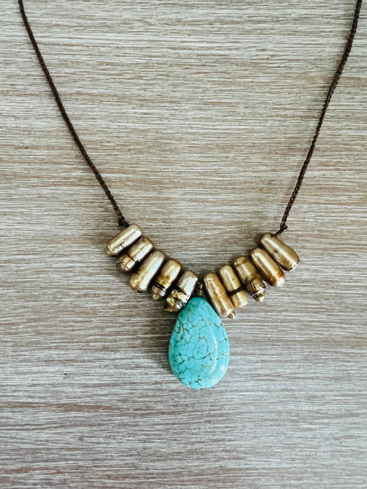 Freshwater Bullet Pearls With Magnesite Turquoise Stone Drop