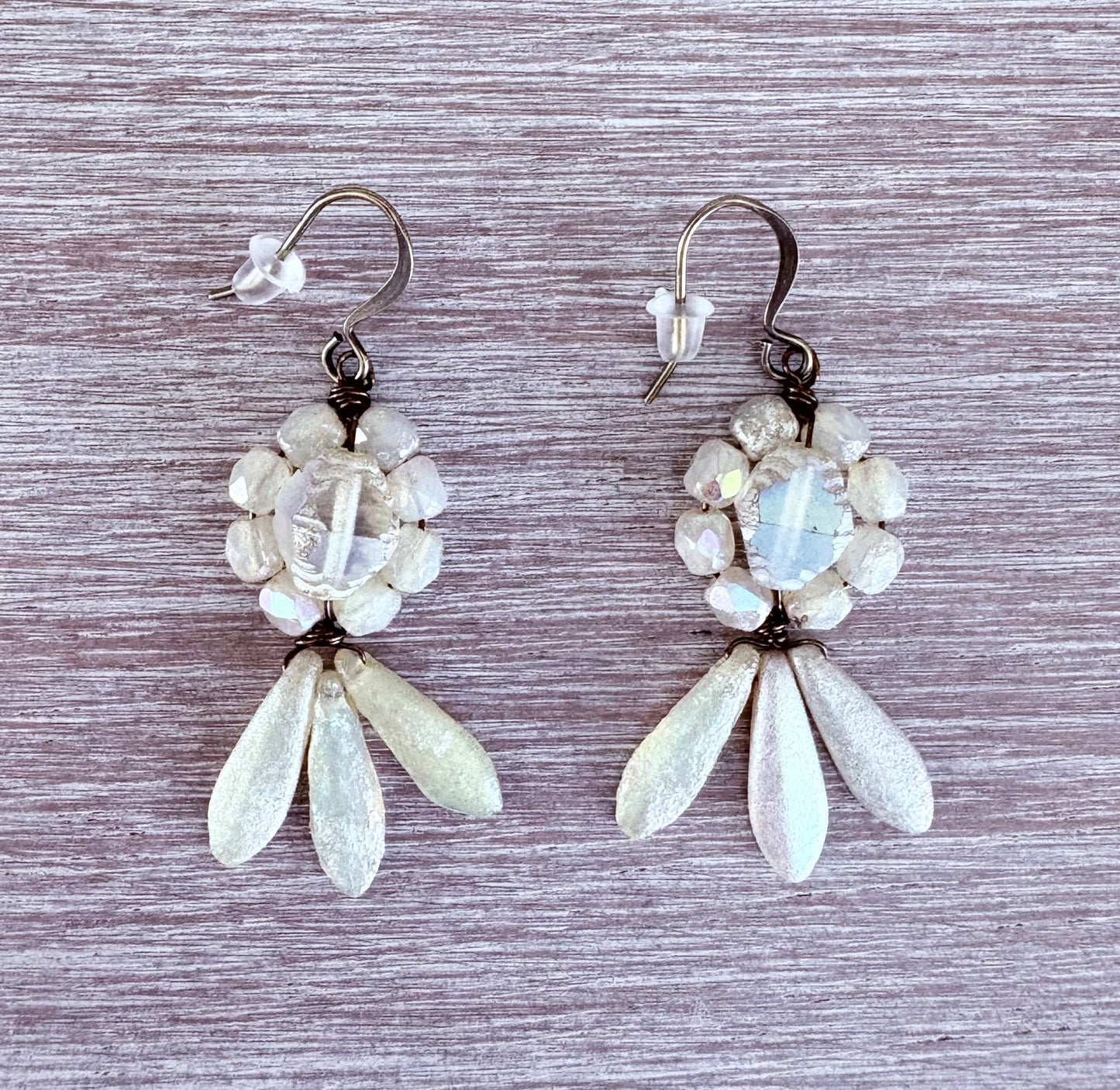 Floral Dagger Princess Earrings With Ivory Etched Crystal