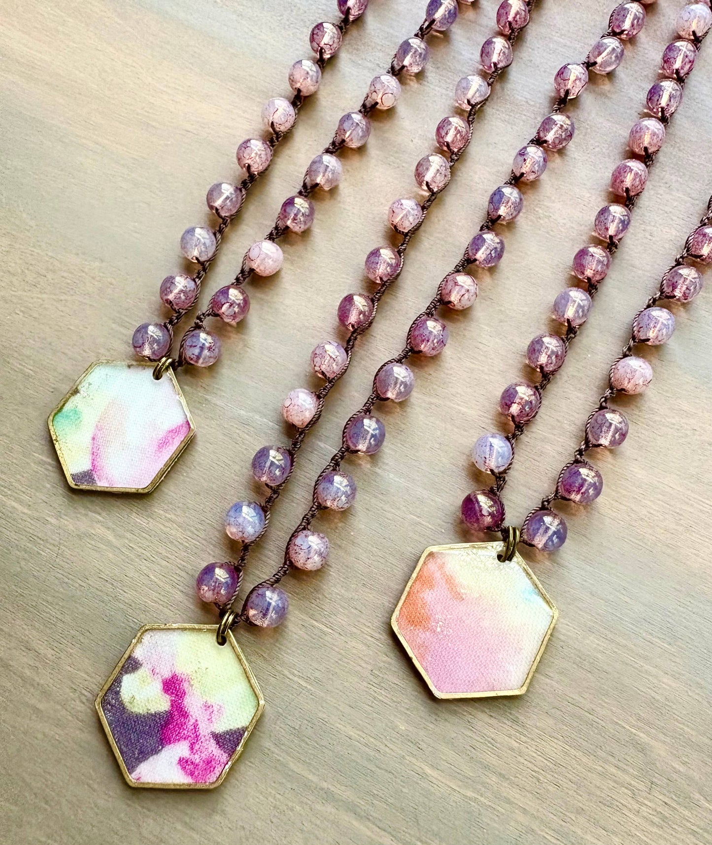 Vintage Fabric Garden Pendant And Rosy Crystal Necklace