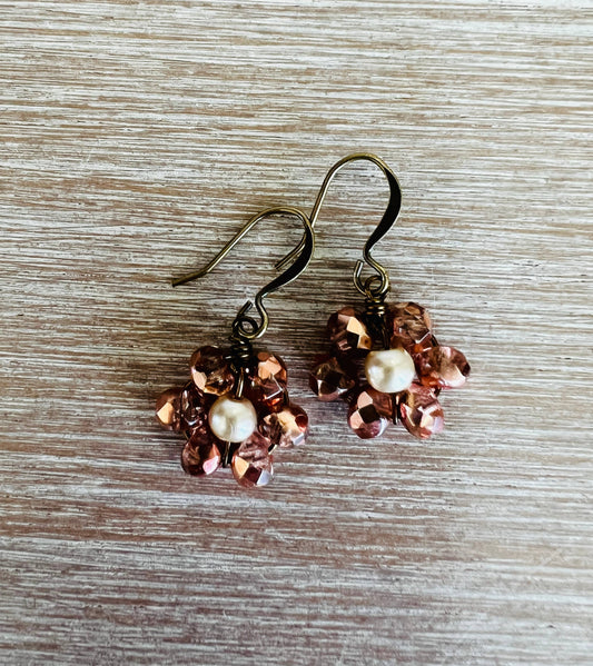 Metallic Antique Apricot Flower Earrings Beach Bloom