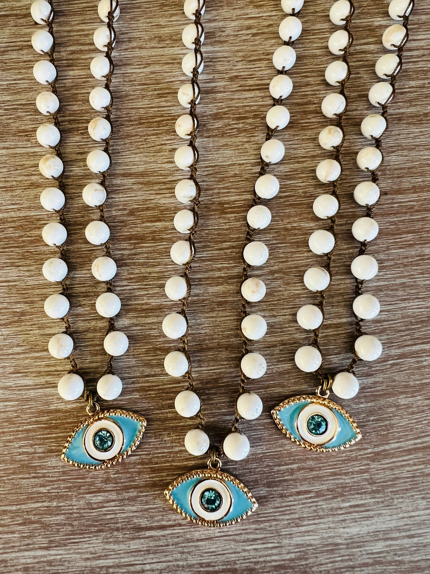 Enameled Eye Of Protection Necklace With Magnesite Stones
