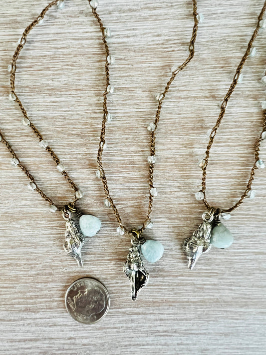 Ocean Treasure Conch Seaside Charm Necklace With Aquamarine