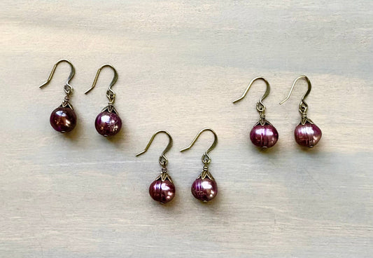 Antique Rose Freshwater Pearl Drop Earrings