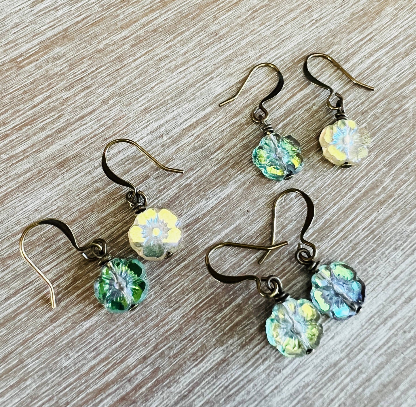 Golden Glass Dainty Pressed Flower Earrings