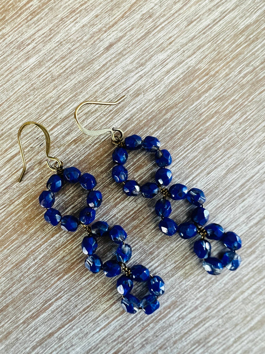 French Blue Triple Loop Crystal Earrings