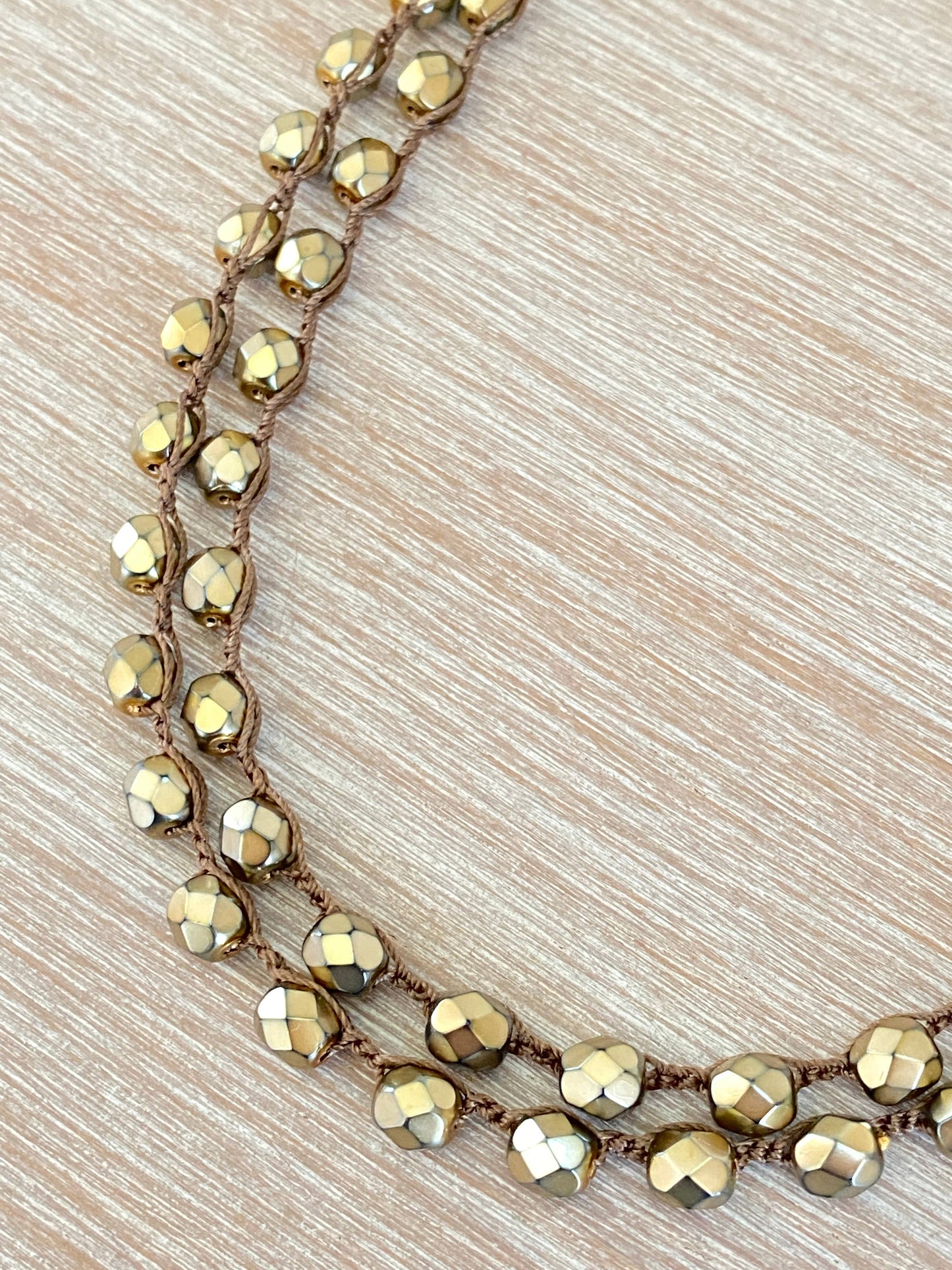 Warm Beige Long Strand Crystal Necklace To Layer Or Wrap
