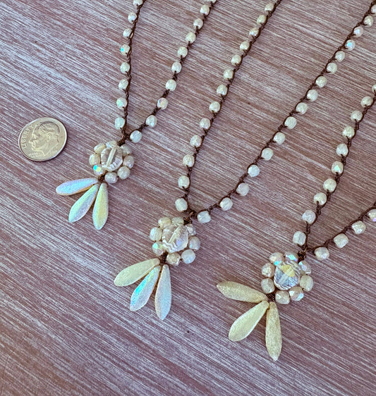 Floral Dagger Princess Crocheted Necklace In Etched Ivory