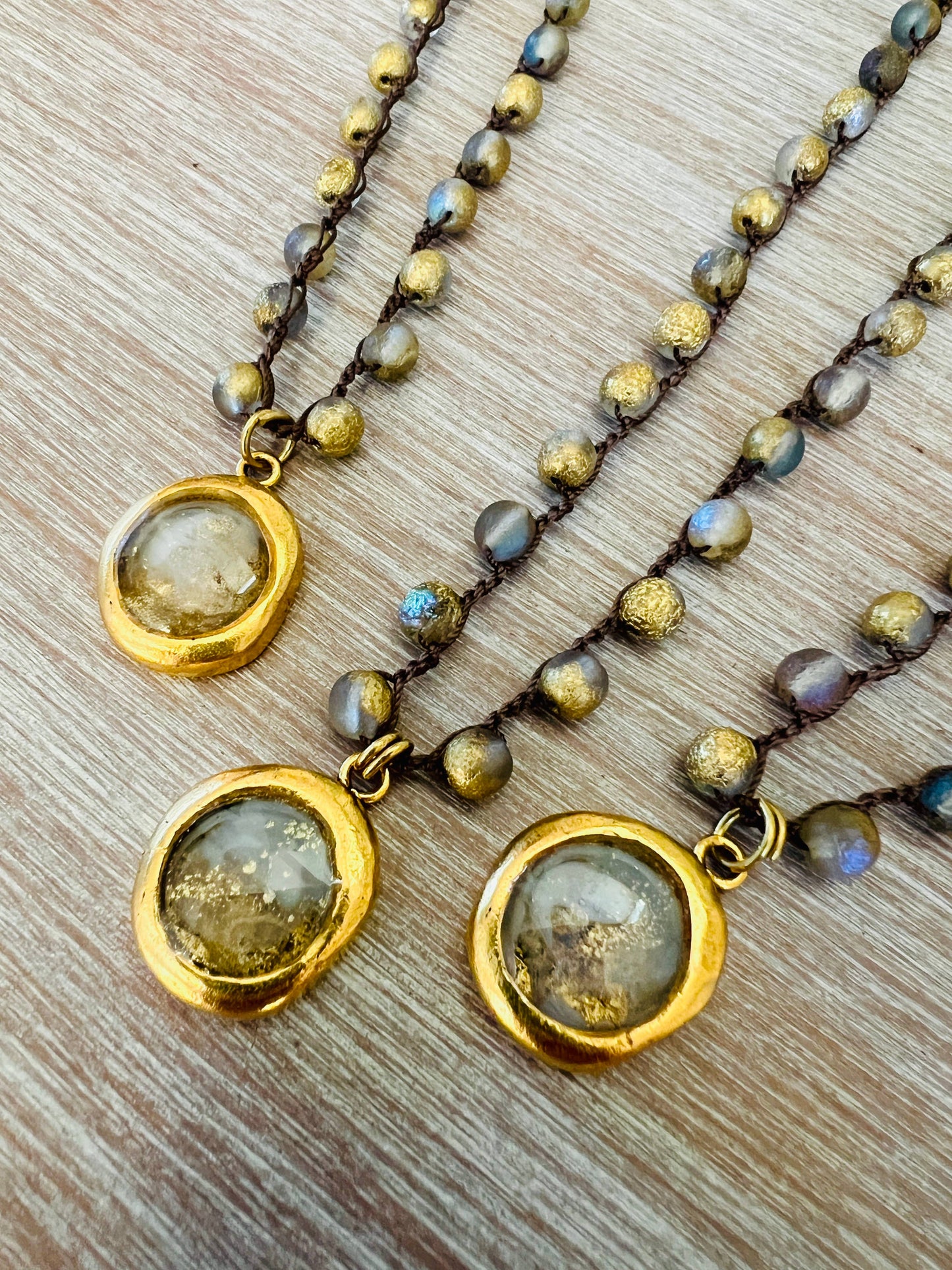 Galaxy Star Portal Pendant With Crocheted Crystal Strand