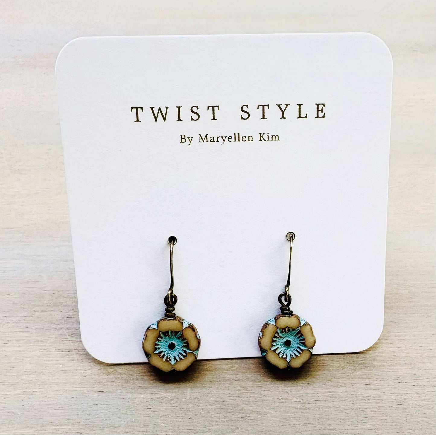 Sand and Sky Dainty Pressed Glass Flower Earrings