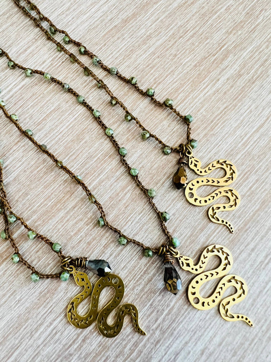 Serpent Moon Charm Necklace With Swarovski Drop