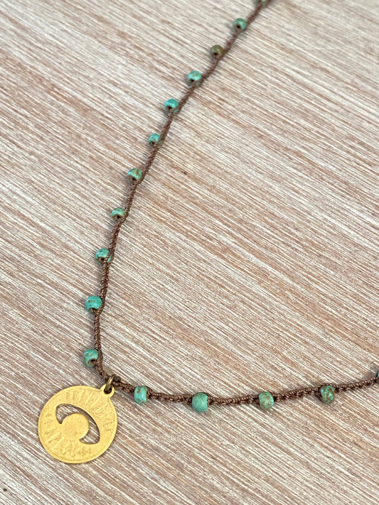 Evil Eye Protection Necklace On Crocheted Turquoise Stand