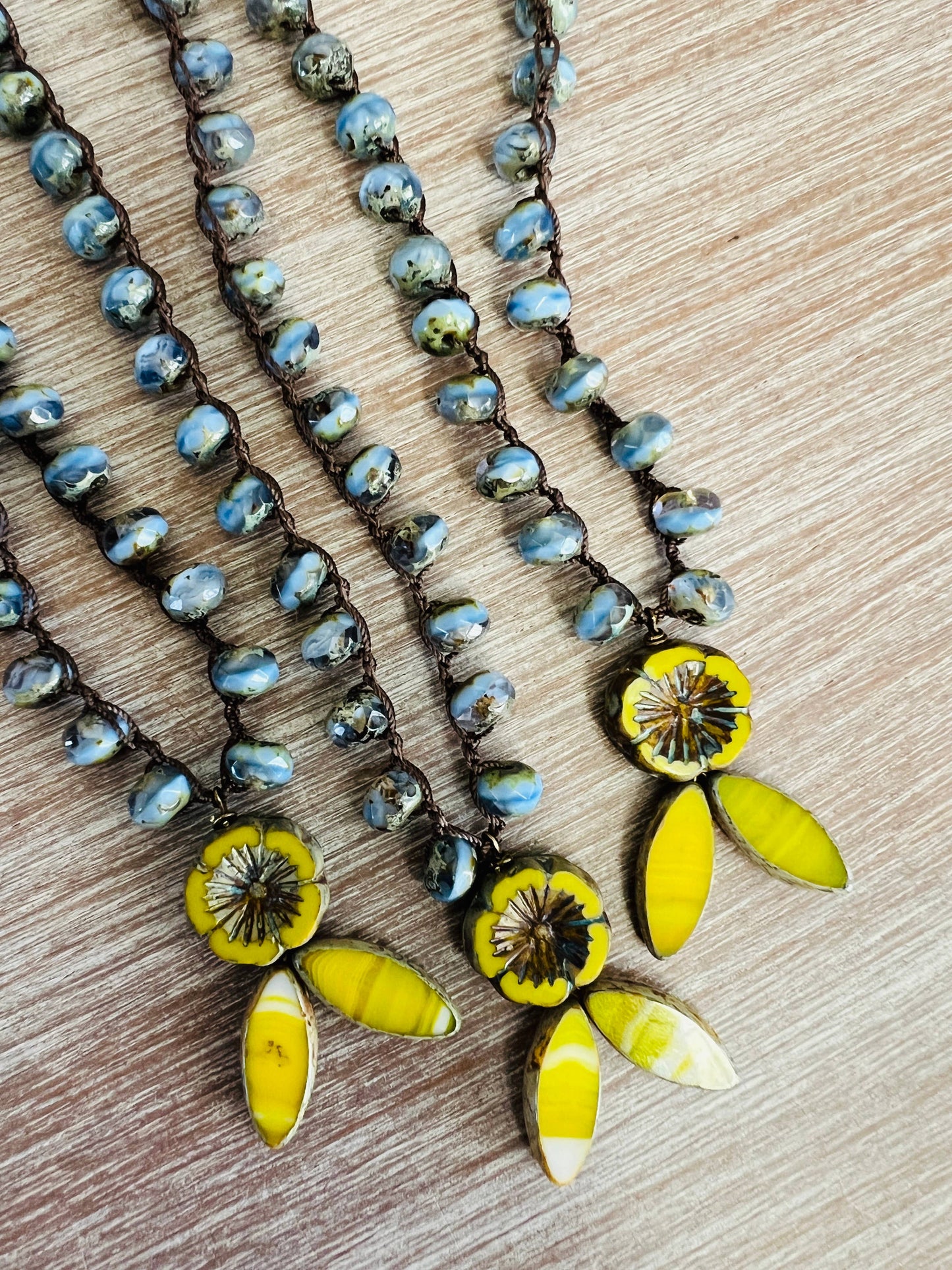 Vintage Flora Necklace In Sunshine Yellow & Cornflower Blue