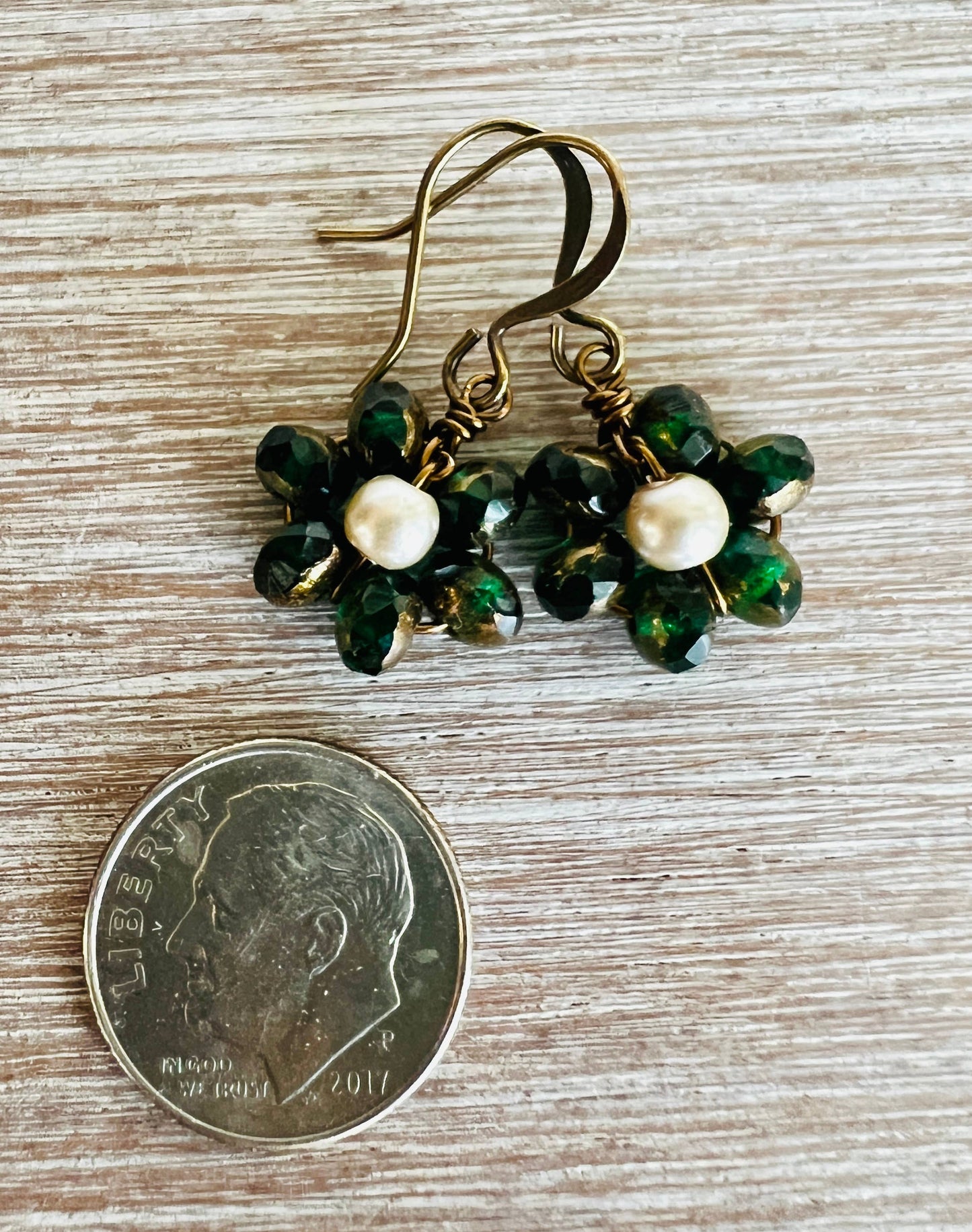 Beach Bloom Crystal Earrings In  Golden Forrest Green