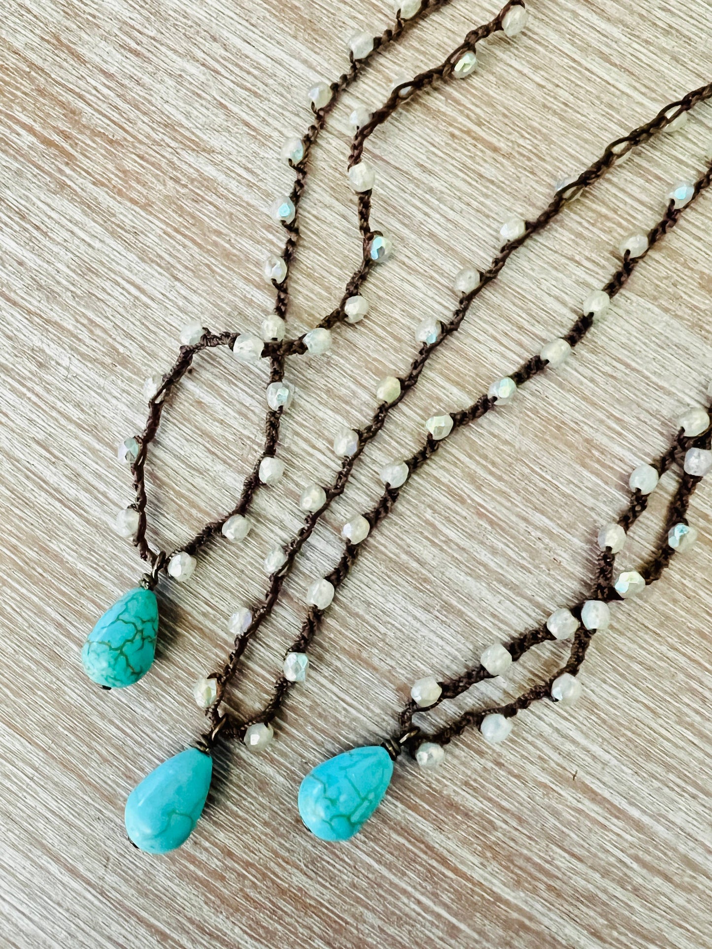 Shimmer Crystal Necklace And Turquoise Magnesite Stone Drop