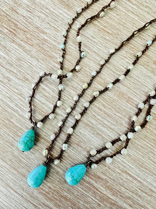 Shimmer Crystal Necklace And Turquoise Magnesite Stone Drop